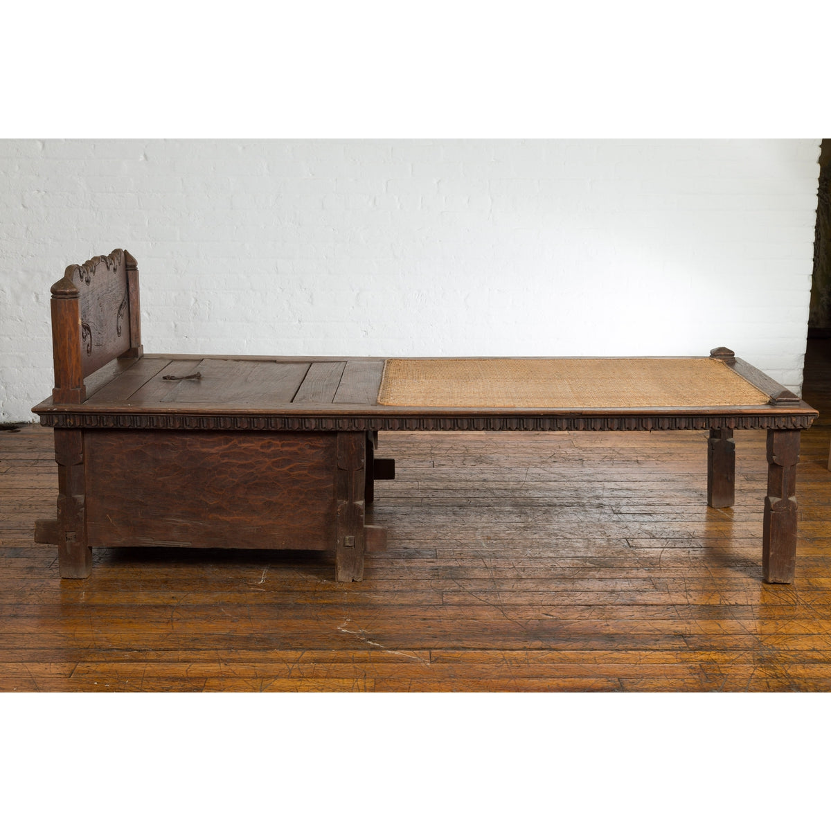 Javanese 19th Century Teak Wood Daybed with Storage and Hand Woven Rattan-7. Asian & Chinese Furniture, Art, Antiques, Vintage Home Décor for sale at FEA Home