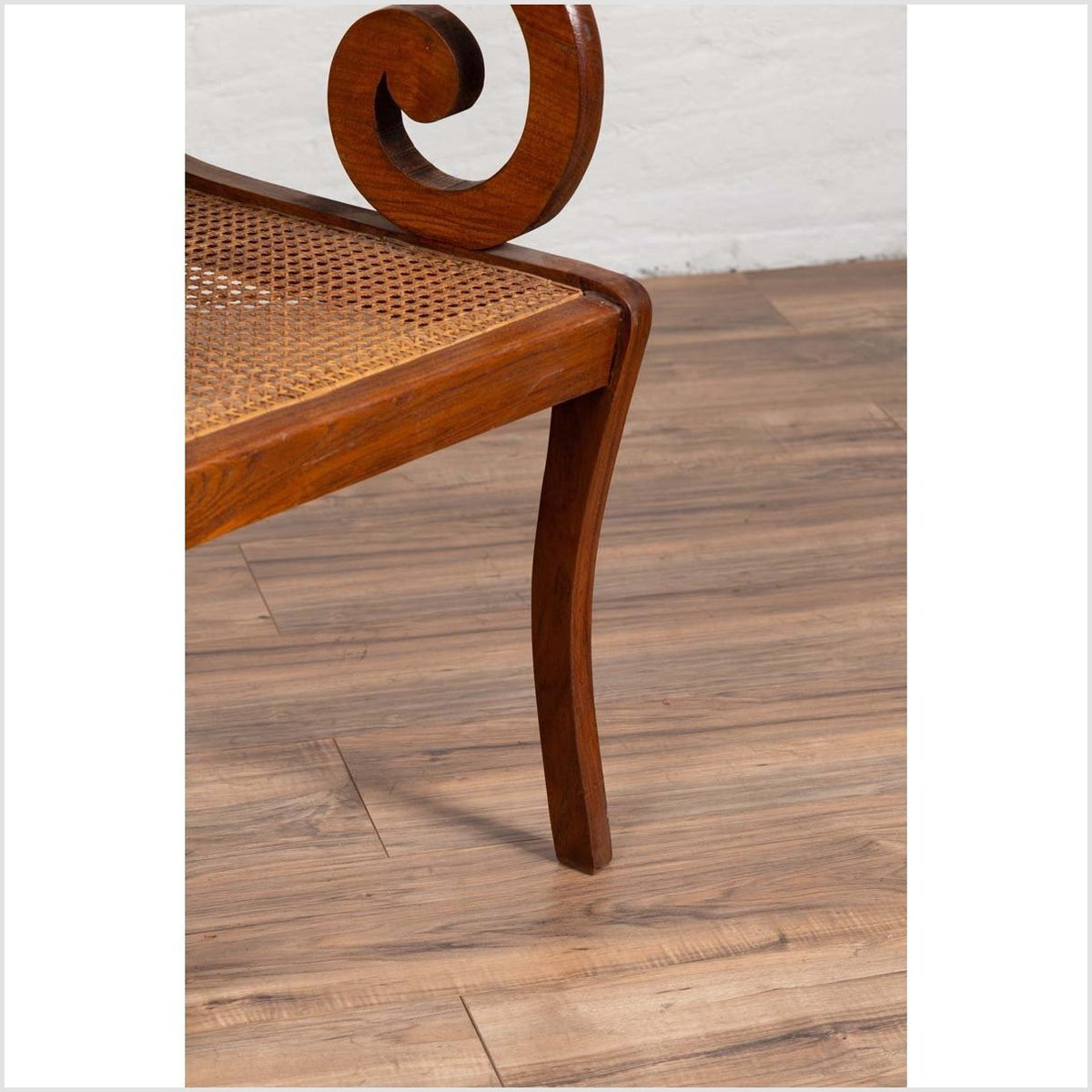 Javanese Antique Armchair with Carved Rail, Woven Rattan Seat and Curving Arms-8. Asian & Chinese Furniture, Art, Antiques, Vintage Home Décor for sale at FEA Home