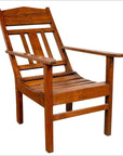 Brown wooden lounge chair with slanted back, vintage Dutch colonial style, on white background.