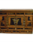 Dark wood antique Korean chest with butterfly brass hardware, 19th-century style, front panel view.