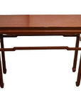 Black lacquered wood Asian altar table with clean lines and straight legs, shown as office room furniture.