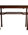 Black lacquered wood Asian altar table with straight legs and minimalist design, suitable for office room decor.
