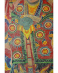 Close-up of a vibrant Laotian parchment painting featuring ornate geometric patterns in good condition.