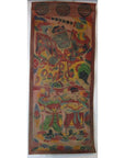 Colorful parchment painting with two figures and horse in ornate dress, vibrant patterns, traditional Laotian art.