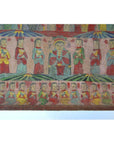 Colorful Laotian parchment painting with robed figures, central figure featured, multiple types, good condition.