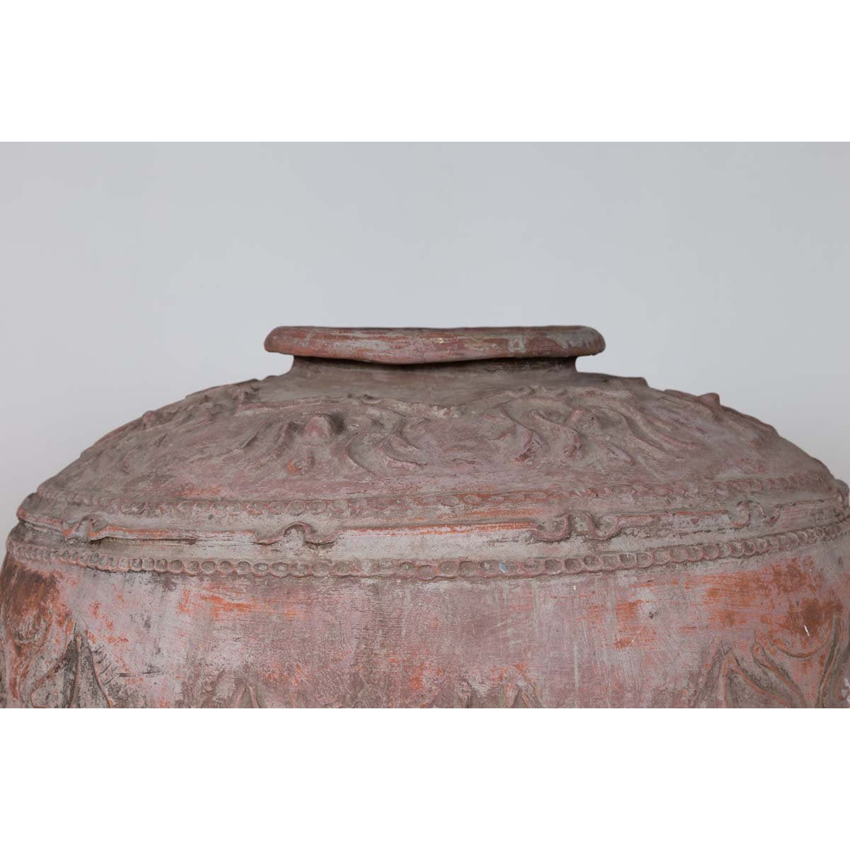 Large Antique Indonesian Terracotta Water Jar with Wavy Patterns and Aged Patina-5. Asian & Chinese Furniture, Art, Antiques, Vintage Home Décor for sale at FEA Home