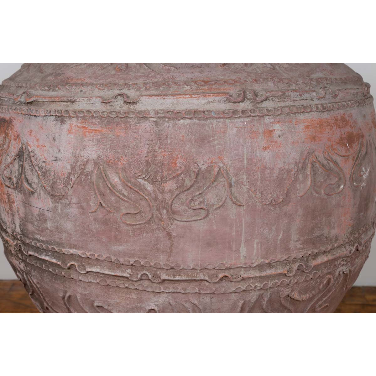 Large Antique Indonesian Terracotta Water Jar with Wavy Patterns and Aged Patina-6. Asian & Chinese Furniture, Art, Antiques, Vintage Home Décor for sale at FEA Home