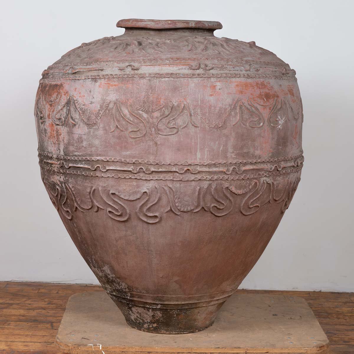 Large Antique Indonesian Terracotta Water Jar with Wavy Patterns and Aged Patina-2. Asian & Chinese Furniture, Art, Antiques, Vintage Home Décor for sale at FEA Home