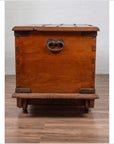 Large Antique Javanese Teak Wood Blanket Chest on Wheels with Iron Nailheads-13. Asian & Chinese Furniture, Art, Antiques, Vintage Home Décor for sale at FEA Home