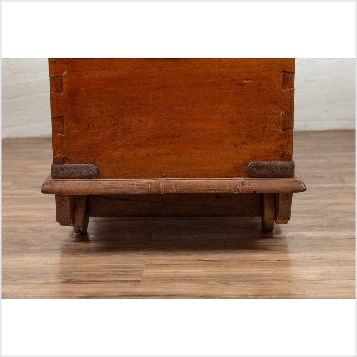 Large Antique Javanese Teak Wood Blanket Chest on Wheels with Iron Nailheads-14. Asian & Chinese Furniture, Art, Antiques, Vintage Home Décor for sale at FEA Home