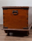 Large Antique Javanese Teak Wood Blanket Chest on Wheels with Iron Nailheads-16. Asian & Chinese Furniture, Art, Antiques, Vintage Home Décor for sale at FEA Home
