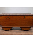 Large Antique Javanese Teak Wood Blanket Chest on Wheels with Iron Nailheads-3. Asian & Chinese Furniture, Art, Antiques, Vintage Home Décor for sale at FEA Home