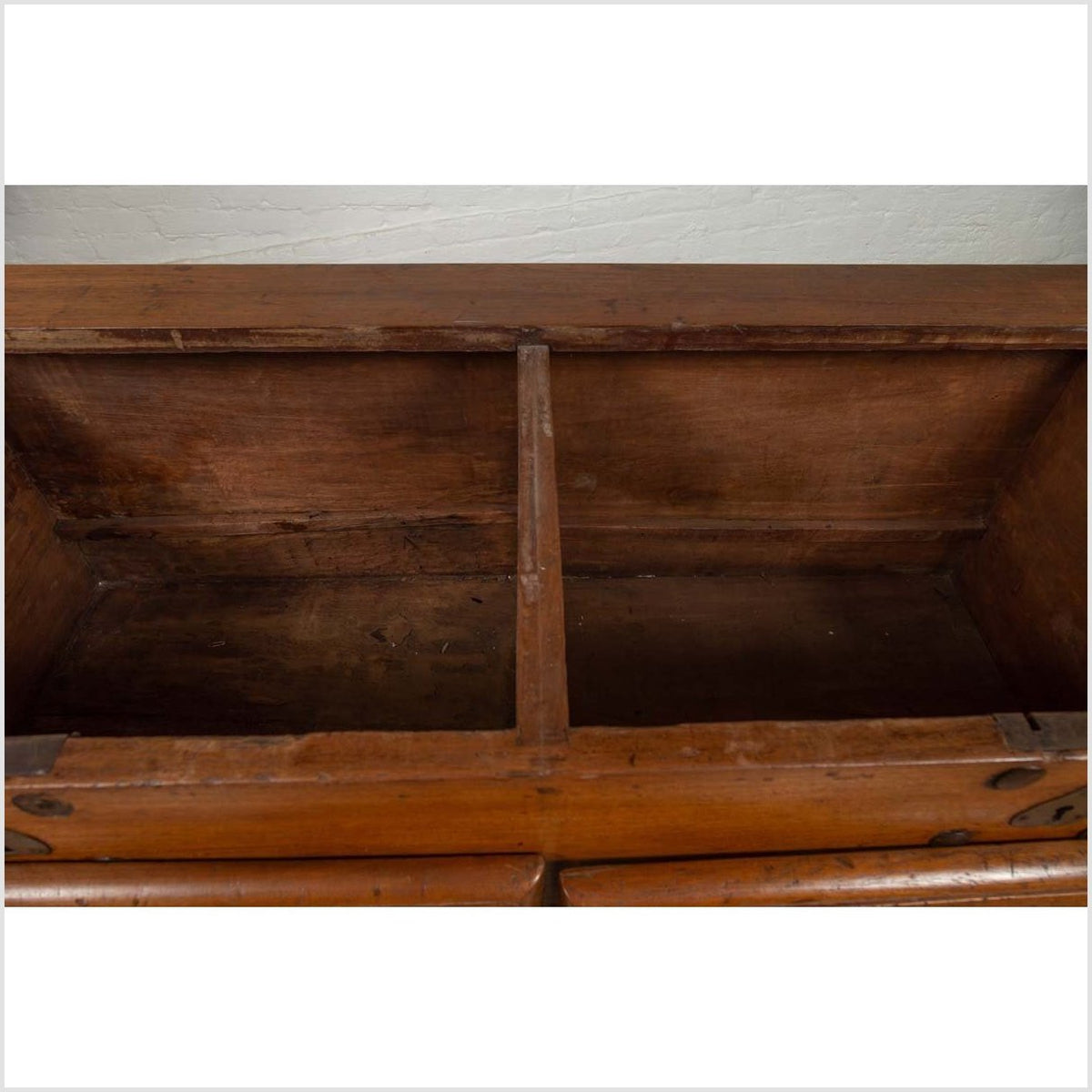 Large Antique Javanese Teak Wood Blanket Chest on Wheels with Iron Nailheads-10. Asian & Chinese Furniture, Art, Antiques, Vintage Home Décor for sale at FEA Home
