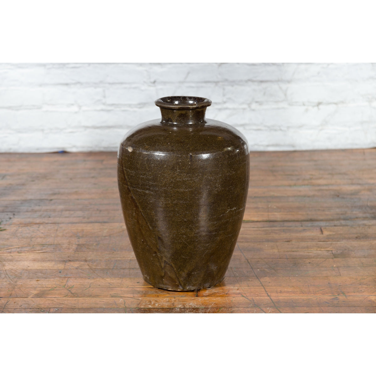 Large Antique Thai Monochrome Glazed Storage Jar with Tapering Lines-11. Asian & Chinese Furniture, Art, Antiques, Vintage Home Décor for sale at FEA Home