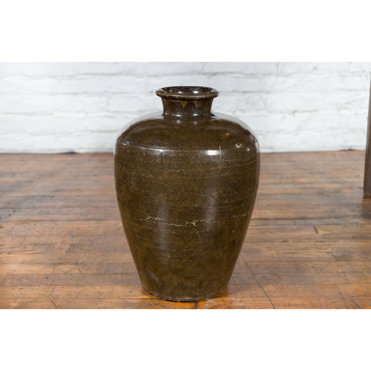 Large Antique Thai Monochrome Glazed Storage Jar with Tapering Lines-14. Asian & Chinese Furniture, Art, Antiques, Vintage Home Décor for sale at FEA Home