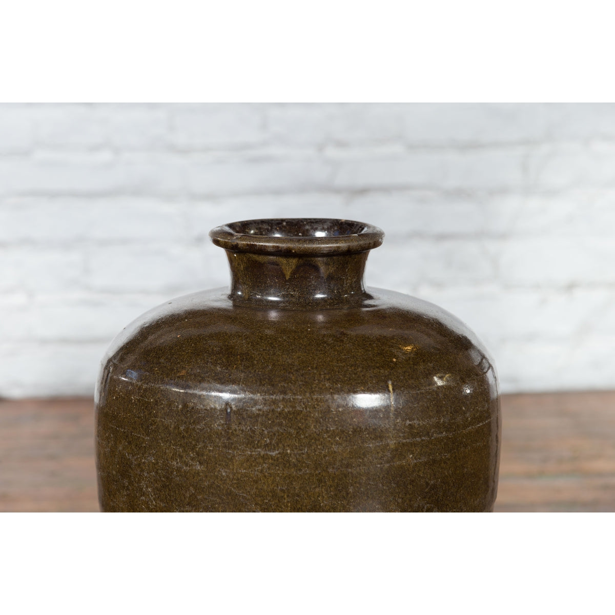 Large Antique Thai Monochrome Glazed Storage Jar with Tapering Lines-15. Asian & Chinese Furniture, Art, Antiques, Vintage Home Décor for sale at FEA Home