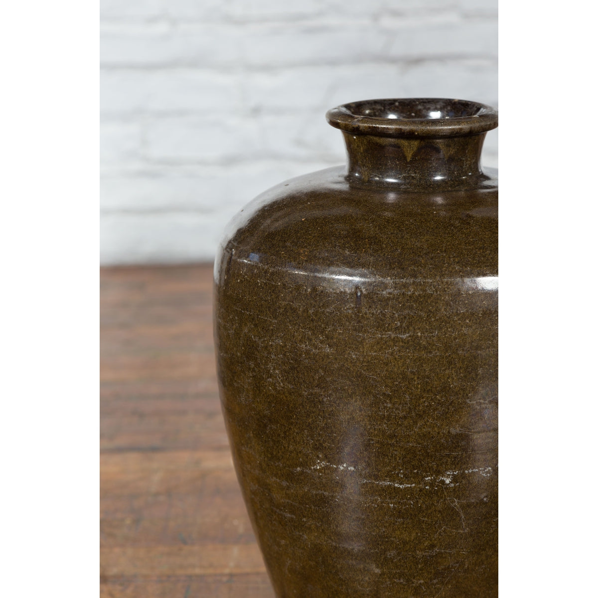Large Antique Thai Monochrome Glazed Storage Jar with Tapering Lines-18. Asian & Chinese Furniture, Art, Antiques, Vintage Home Décor for sale at FEA Home