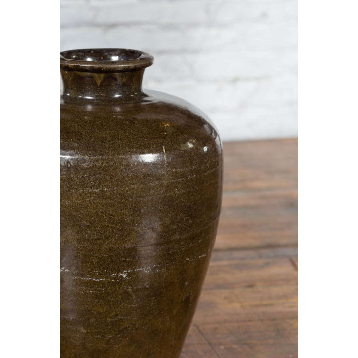 Large Antique Thai Monochrome Glazed Storage Jar with Tapering Lines-19. Asian & Chinese Furniture, Art, Antiques, Vintage Home Décor for sale at FEA Home