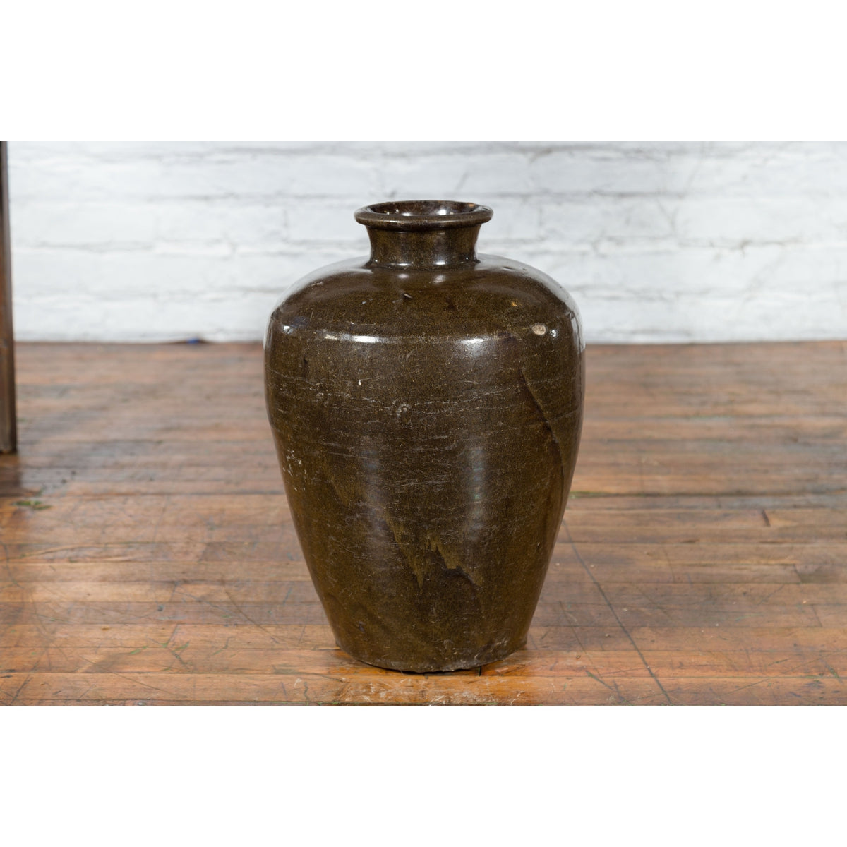 Large Antique Thai Monochrome Glazed Storage Jar with Tapering Lines-2. Asian & Chinese Furniture, Art, Antiques, Vintage Home Décor for sale at FEA Home
