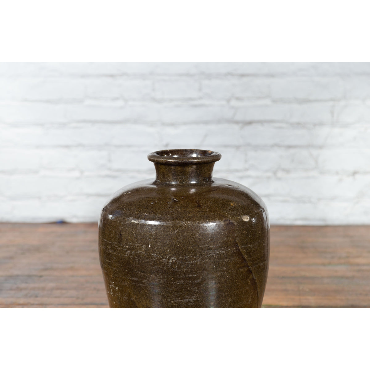 Large Antique Thai Monochrome Glazed Storage Jar with Tapering Lines-5. Asian & Chinese Furniture, Art, Antiques, Vintage Home Décor for sale at FEA Home