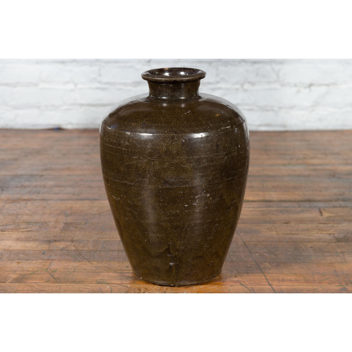 Large Antique Thai Monochrome Glazed Storage Jar with Tapering Lines-8. Asian & Chinese Furniture, Art, Antiques, Vintage Home Décor for sale at FEA Home