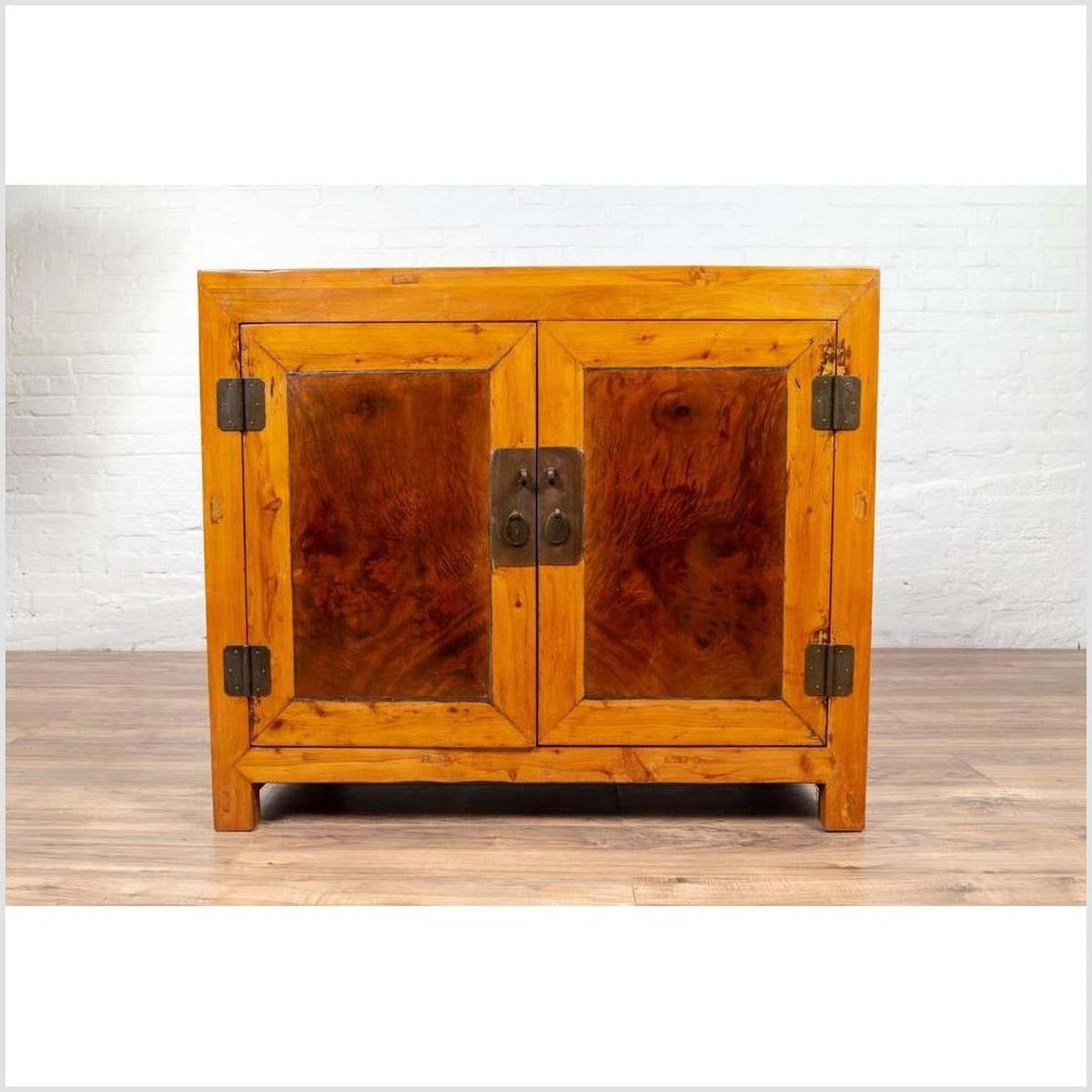Large Chinese Antique Burl and Elm Wood Two-Toned Patina Cabinet with Doors-11. Asian & Chinese Furniture, Art, Antiques, Vintage Home Décor for sale at FEA Home