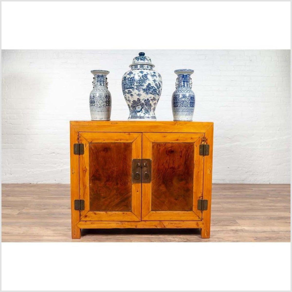 Large Chinese Antique Burl and Elm Wood Two-Toned Patina Cabinet with Doors-3. Asian & Chinese Furniture, Art, Antiques, Vintage Home Décor for sale at FEA Home