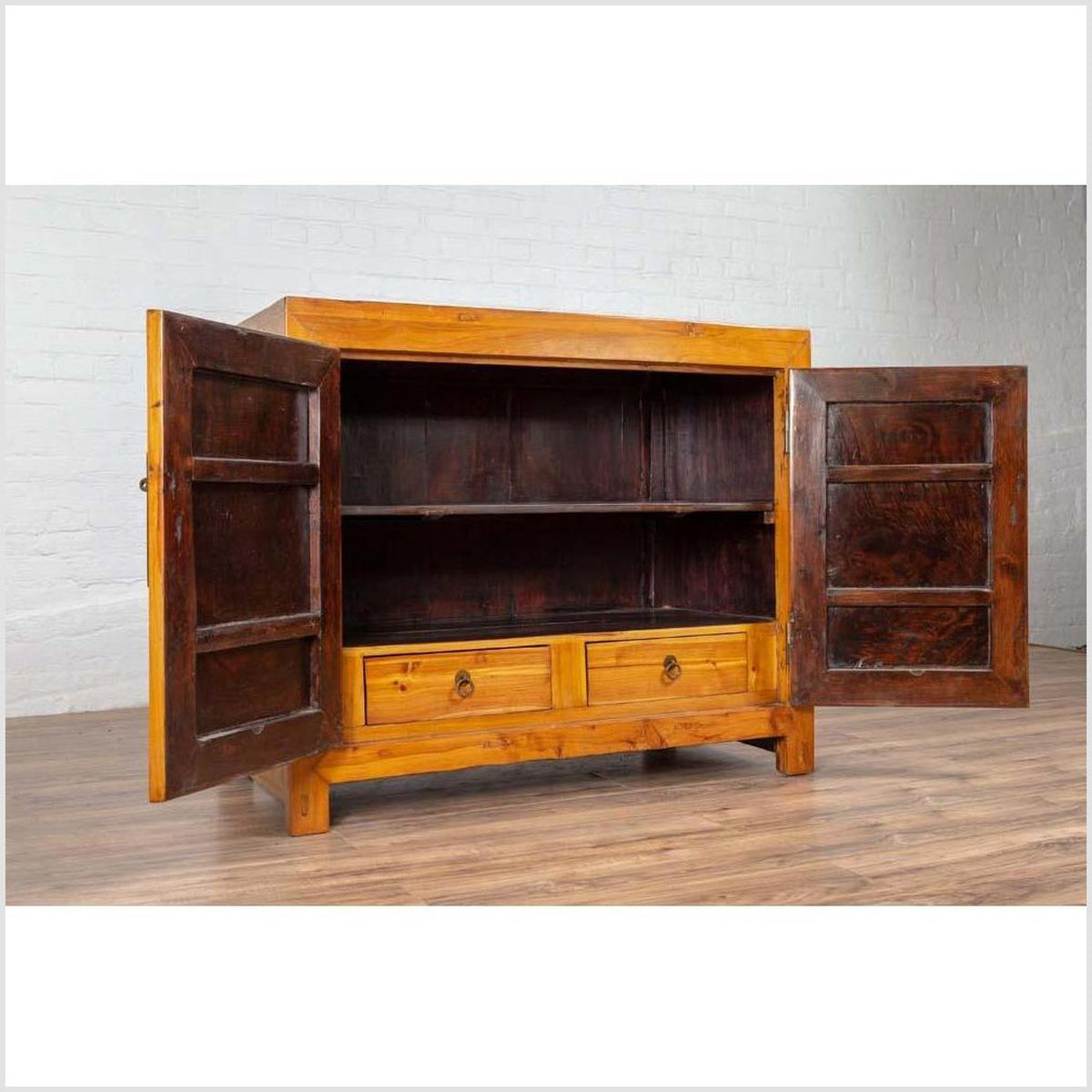 Large Chinese Antique Burl and Elm Wood Two-Toned Patina Cabinet with Doors-8. Asian & Chinese Furniture, Art, Antiques, Vintage Home Décor for sale at FEA Home