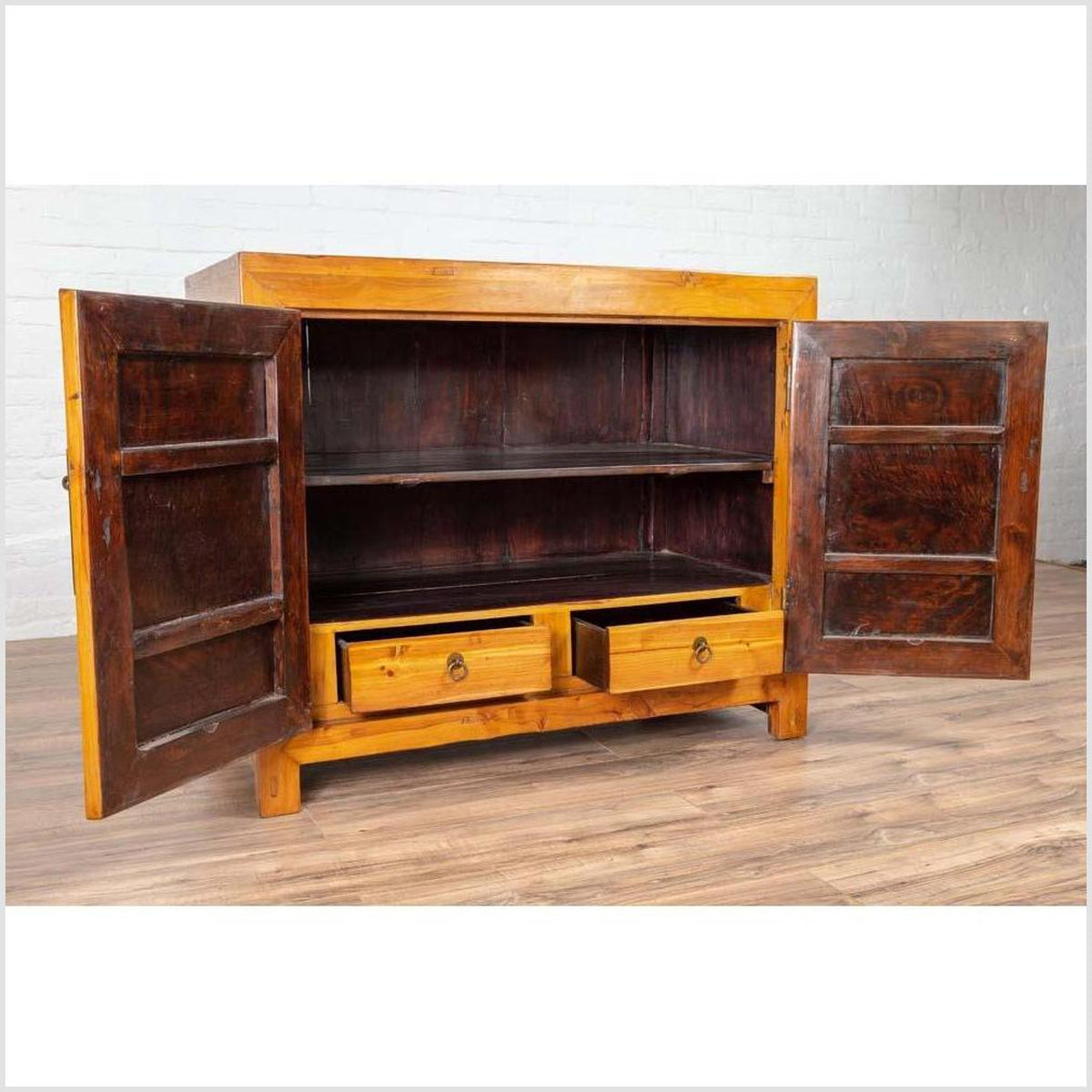 Large Chinese Antique Burl and Elm Wood Two-Toned Patina Cabinet with Doors-9. Asian & Chinese Furniture, Art, Antiques, Vintage Home Décor for sale at FEA Home