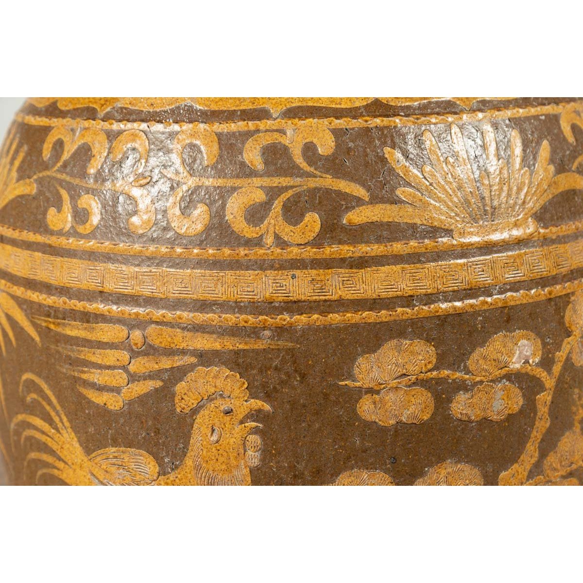 Large Chinese Antique Planter with Mustard Glaze & Bird Design-6. Asian & Chinese Furniture, Art, Antiques, Vintage Home Décor for sale at FEA Home