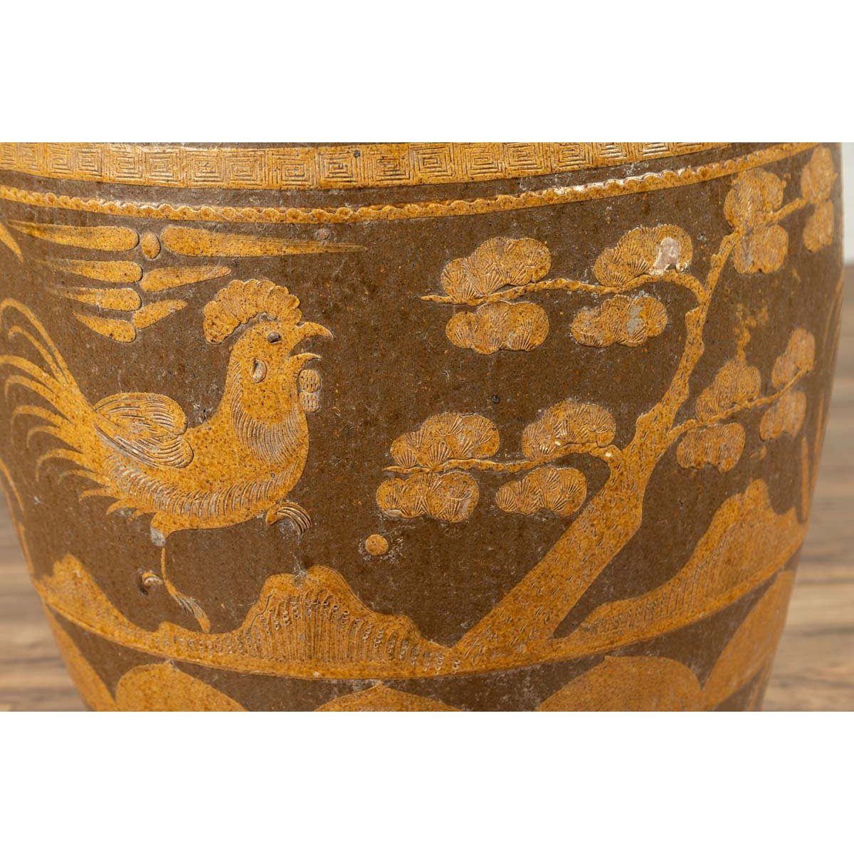 Large Chinese Antique Planter with Mustard Glaze & Bird Design-7. Asian & Chinese Furniture, Art, Antiques, Vintage Home Décor for sale at FEA Home