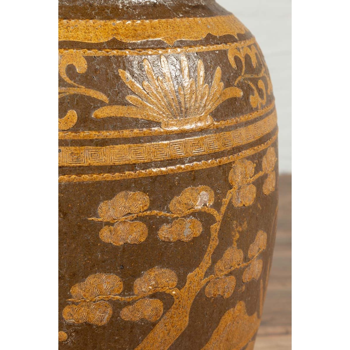 Large Chinese Antique Planter with Mustard Glaze & Bird Design-10. Asian & Chinese Furniture, Art, Antiques, Vintage Home Décor for sale at FEA Home