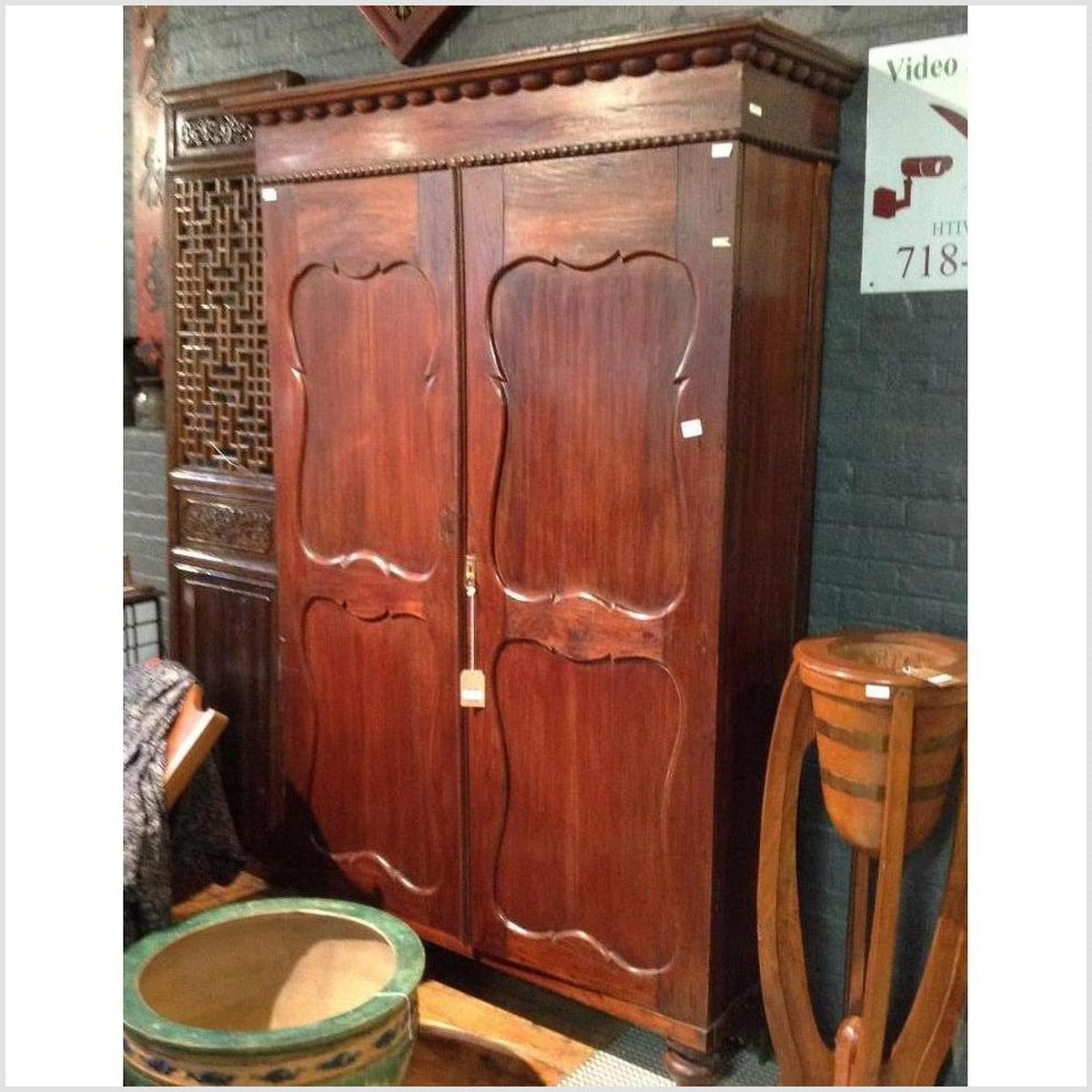 Large Javanese Armoire with Two Carved Doors from Indonesia, 20th Century-3. Asian & Chinese Furniture, Art, Antiques, Vintage Home Décor for sale at FEA Home