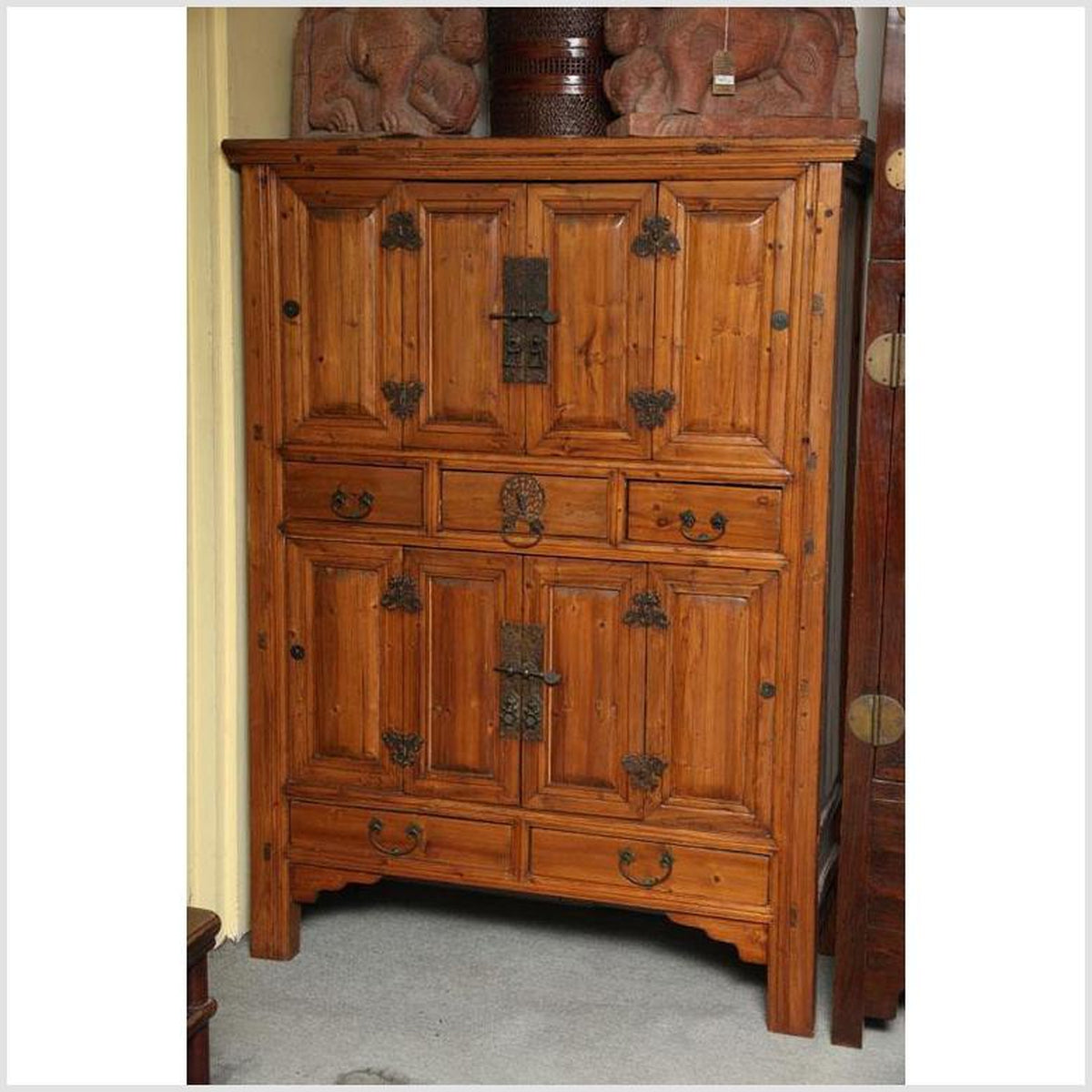 Large Late 19th Century Pine Cabinet With Original Butterfly Hardware From China-3. Asian & Chinese Furniture, Art, Antiques, Vintage Home Décor for sale at FEA Home