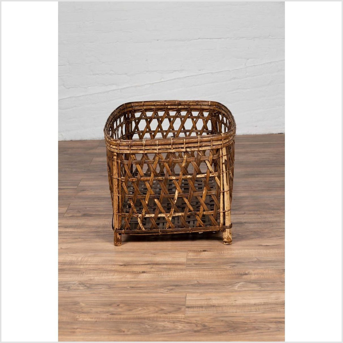 Large Vintage Thai Bamboo Fretwork Basket Raised on Short Feet, circa 1950-12. Asian & Chinese Furniture, Art, Antiques, Vintage Home Décor for sale at FEA Home