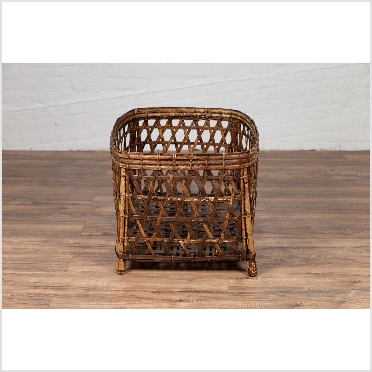 Large Vintage Thai Bamboo Fretwork Basket Raised on Short Feet, circa 1950-13. Asian & Chinese Furniture, Art, Antiques, Vintage Home Décor for sale at FEA Home