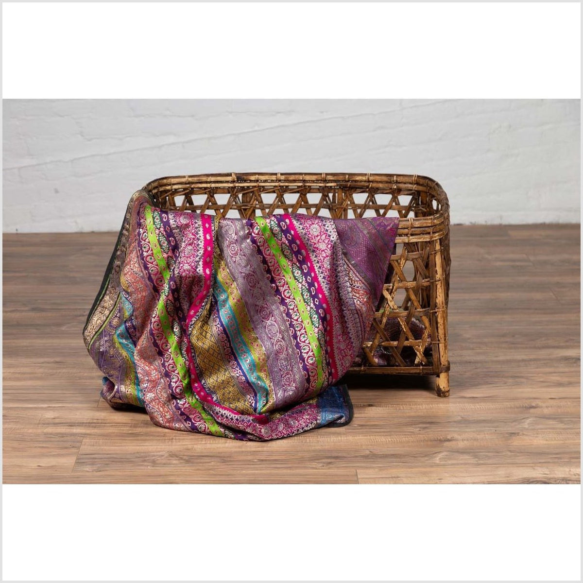 Large Vintage Thai Bamboo Fretwork Basket Raised on Short Feet, circa 1950-3. Asian & Chinese Furniture, Art, Antiques, Vintage Home Décor for sale at FEA Home
