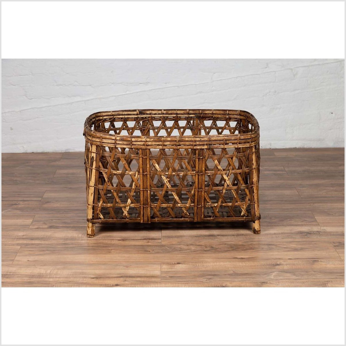 Large Vintage Thai Bamboo Fretwork Basket Raised on Short Feet, circa 1950-5. Asian & Chinese Furniture, Art, Antiques, Vintage Home Décor for sale at FEA Home