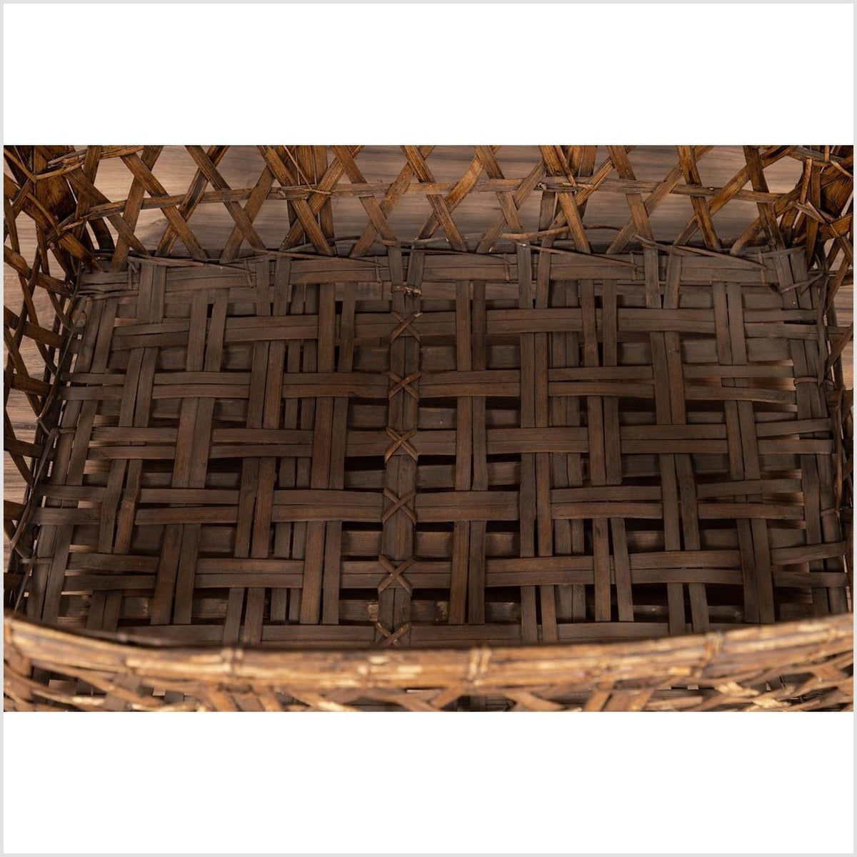 Large Vintage Thai Bamboo Fretwork Basket Raised on Short Feet, circa 1950-9. Asian & Chinese Furniture, Art, Antiques, Vintage Home Décor for sale at FEA Home