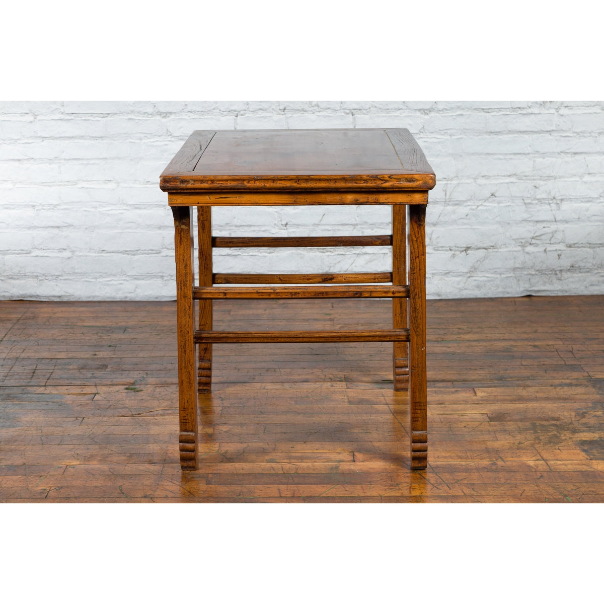 Late Qing Dynasty Chinese Elm Wine Table with Carved Legs and Side Stretchers-11. Asian & Chinese Furniture, Art, Antiques, Vintage Home Décor for sale at FEA Home