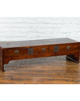 Late Qing Dynasty Chinese Low Kang Waterfall Table with Drawers and Brass Plates-11. Asian & Chinese Furniture, Art, Antiques, Vintage Home Décor for sale at FEA Home
