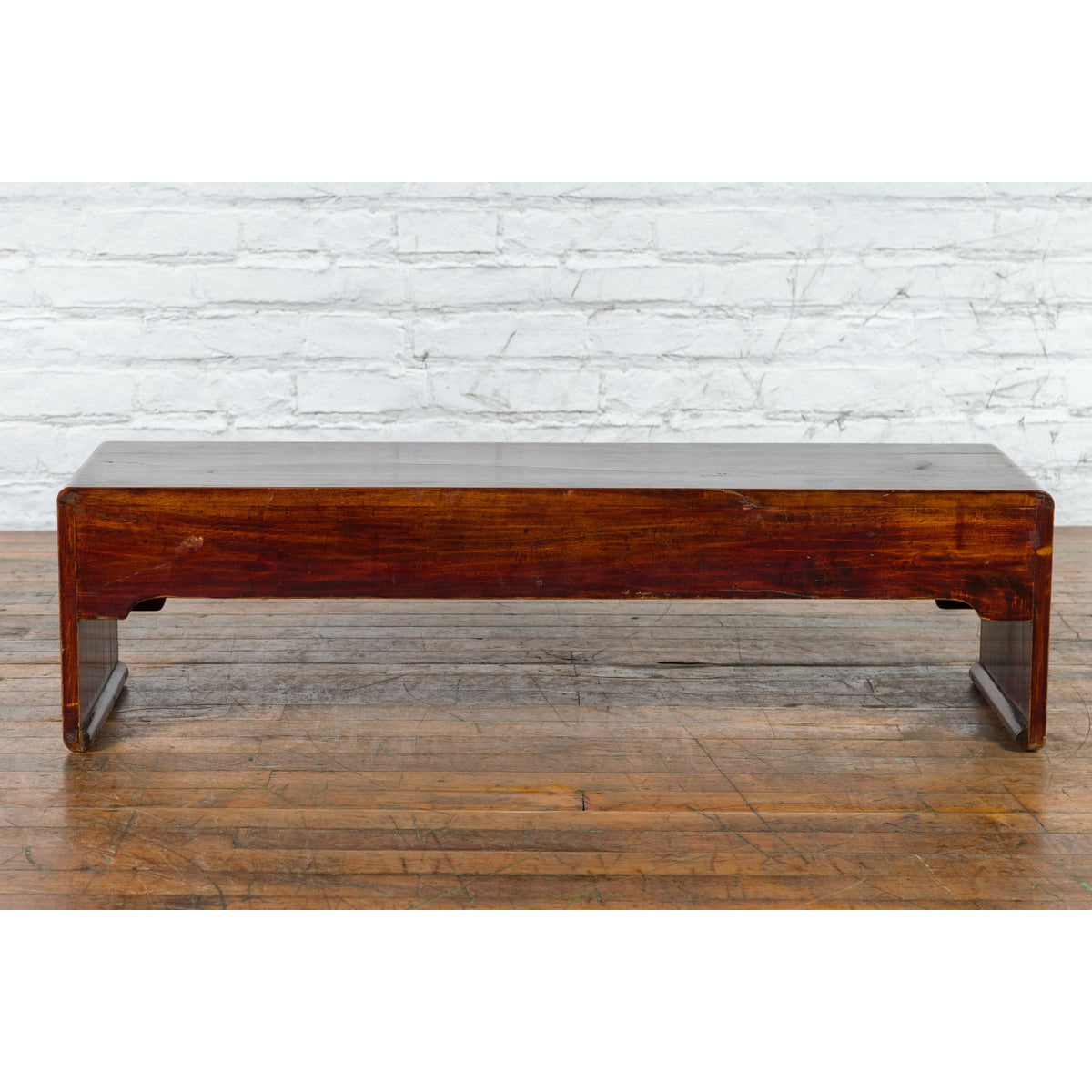 Late Qing Dynasty Chinese Low Kang Waterfall Table with Drawers and Brass Plates-12. Asian & Chinese Furniture, Art, Antiques, Vintage Home Décor for sale at FEA Home
