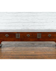 Late Qing Dynasty Chinese Low Kang Waterfall Table with Drawers and Brass Plates-15. Asian & Chinese Furniture, Art, Antiques, Vintage Home Décor for sale at FEA Home