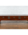 Late Qing Dynasty Chinese Low Kang Waterfall Table with Drawers and Brass Plates-16. Asian & Chinese Furniture, Art, Antiques, Vintage Home Décor for sale at FEA Home