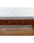 Late Qing Dynasty Chinese Low Kang Waterfall Table with Drawers and Brass Plates-17. Asian & Chinese Furniture, Art, Antiques, Vintage Home Décor for sale at FEA Home