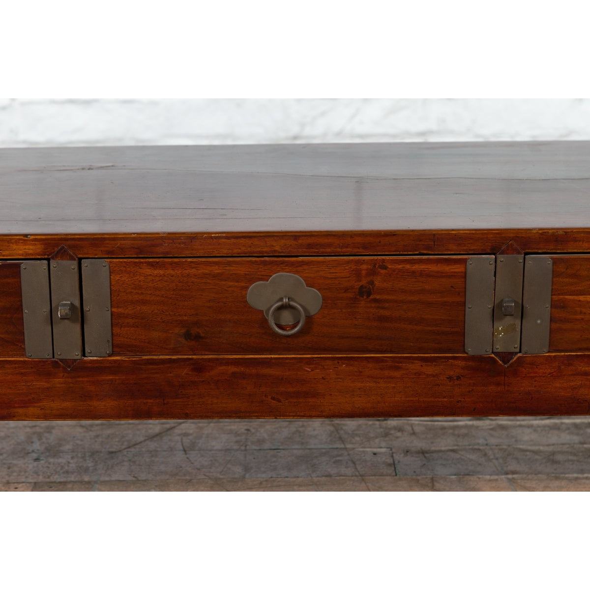 Late Qing Dynasty Chinese Low Kang Waterfall Table with Drawers and Brass Plates-3. Asian & Chinese Furniture, Art, Antiques, Vintage Home Décor for sale at FEA Home