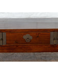 Late Qing Dynasty Chinese Low Kang Waterfall Table with Drawers and Brass Plates-3. Asian & Chinese Furniture, Art, Antiques, Vintage Home Décor for sale at FEA Home
