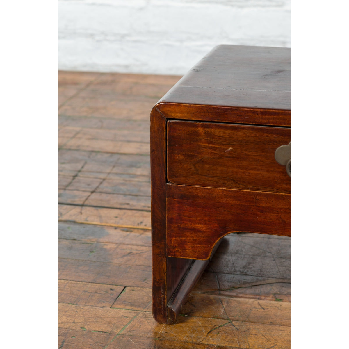 Late Qing Dynasty Chinese Low Kang Waterfall Table with Drawers and Brass Plates-6. Asian & Chinese Furniture, Art, Antiques, Vintage Home Décor for sale at FEA Home