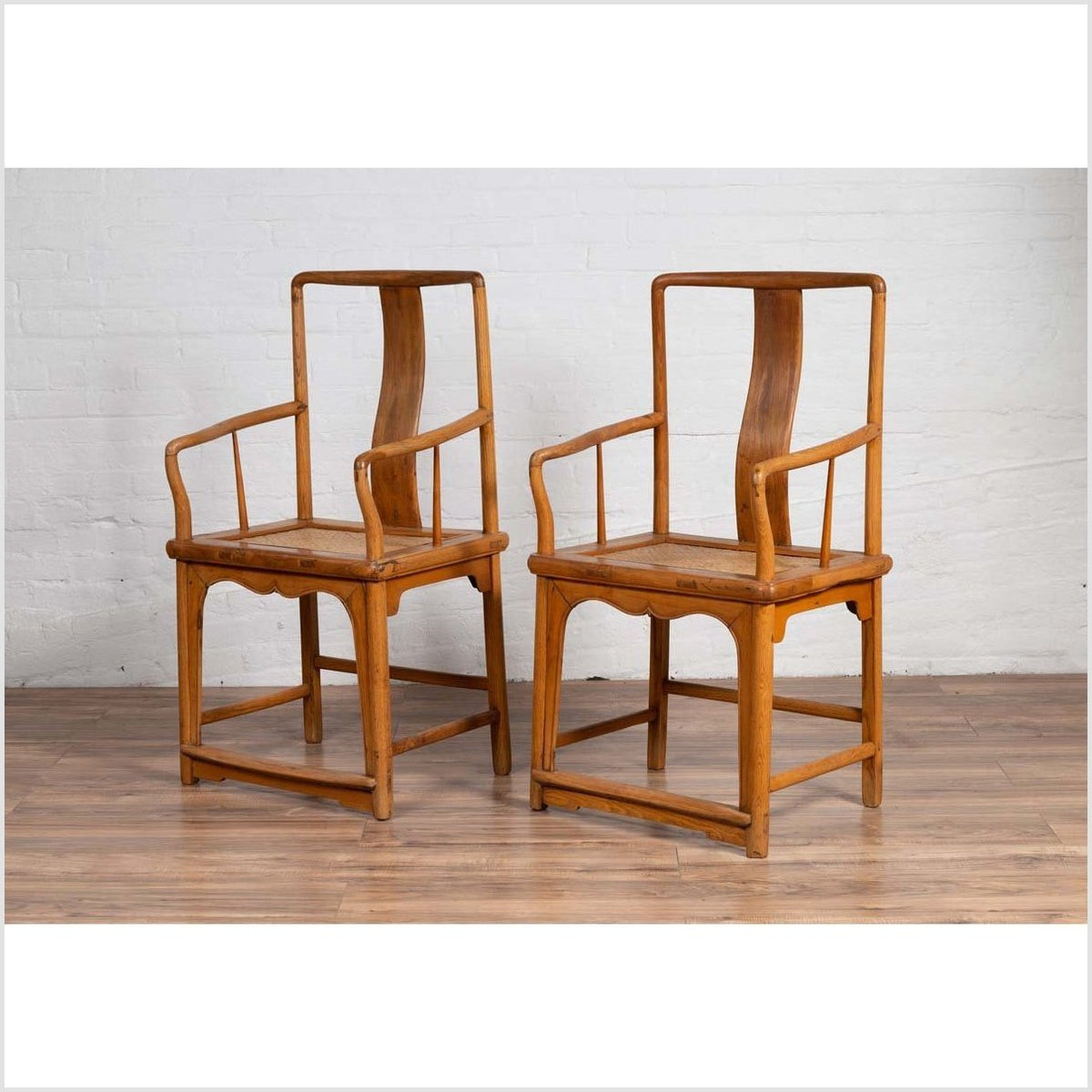 Ming Dynasty Style Wedding Armchairs with Curving Arms and Woven Rattan Seats-12. Asian & Chinese Furniture, Art, Antiques, Vintage Home Décor for sale at FEA Home