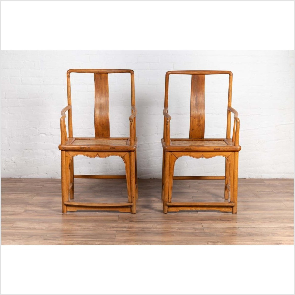 Ming Dynasty Style Wedding Armchairs with Curving Arms and Woven Rattan Seats-6. Asian & Chinese Furniture, Art, Antiques, Vintage Home Décor for sale at FEA Home